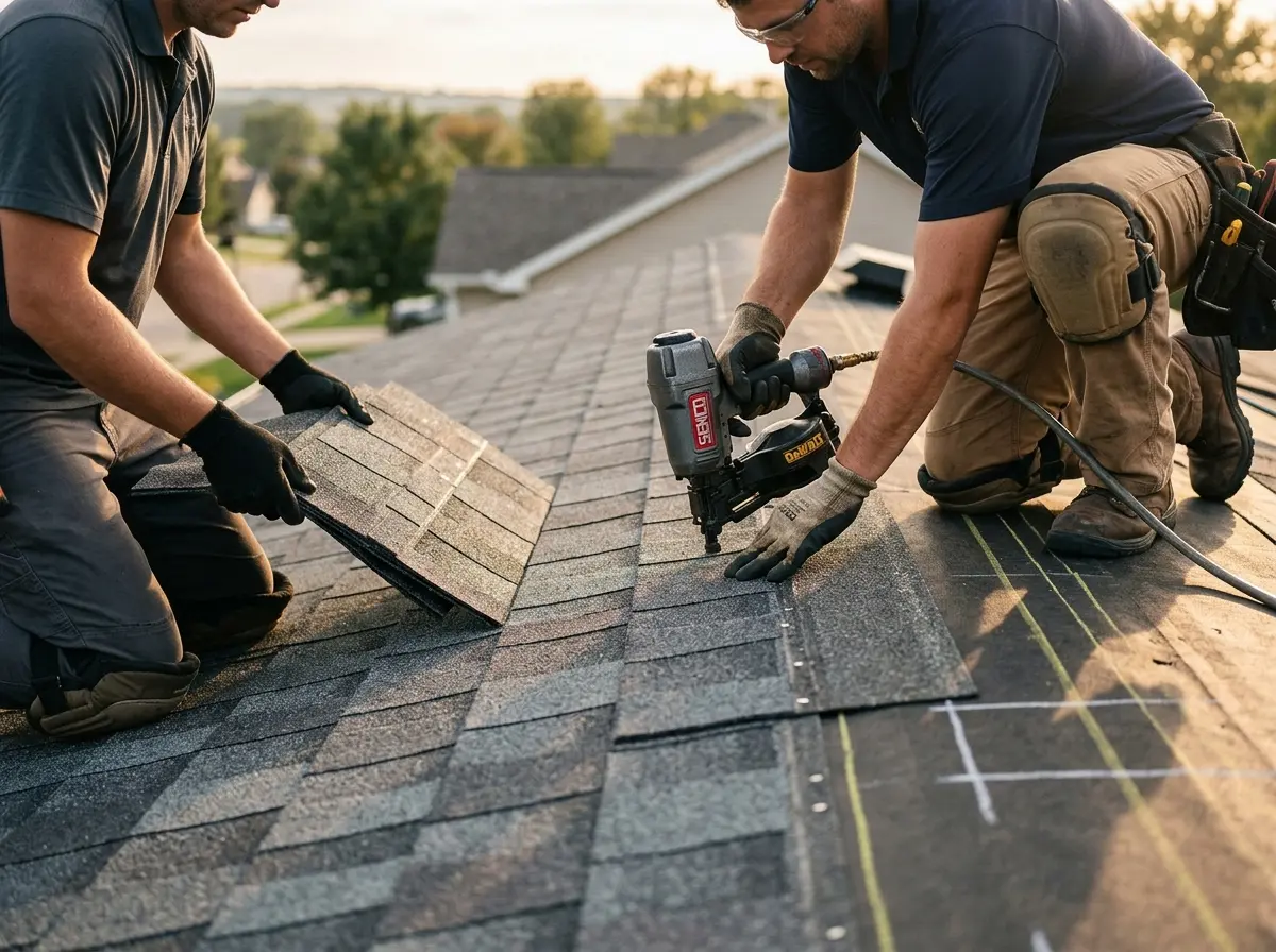 Professional roofer working on a residential roof in Spearfish